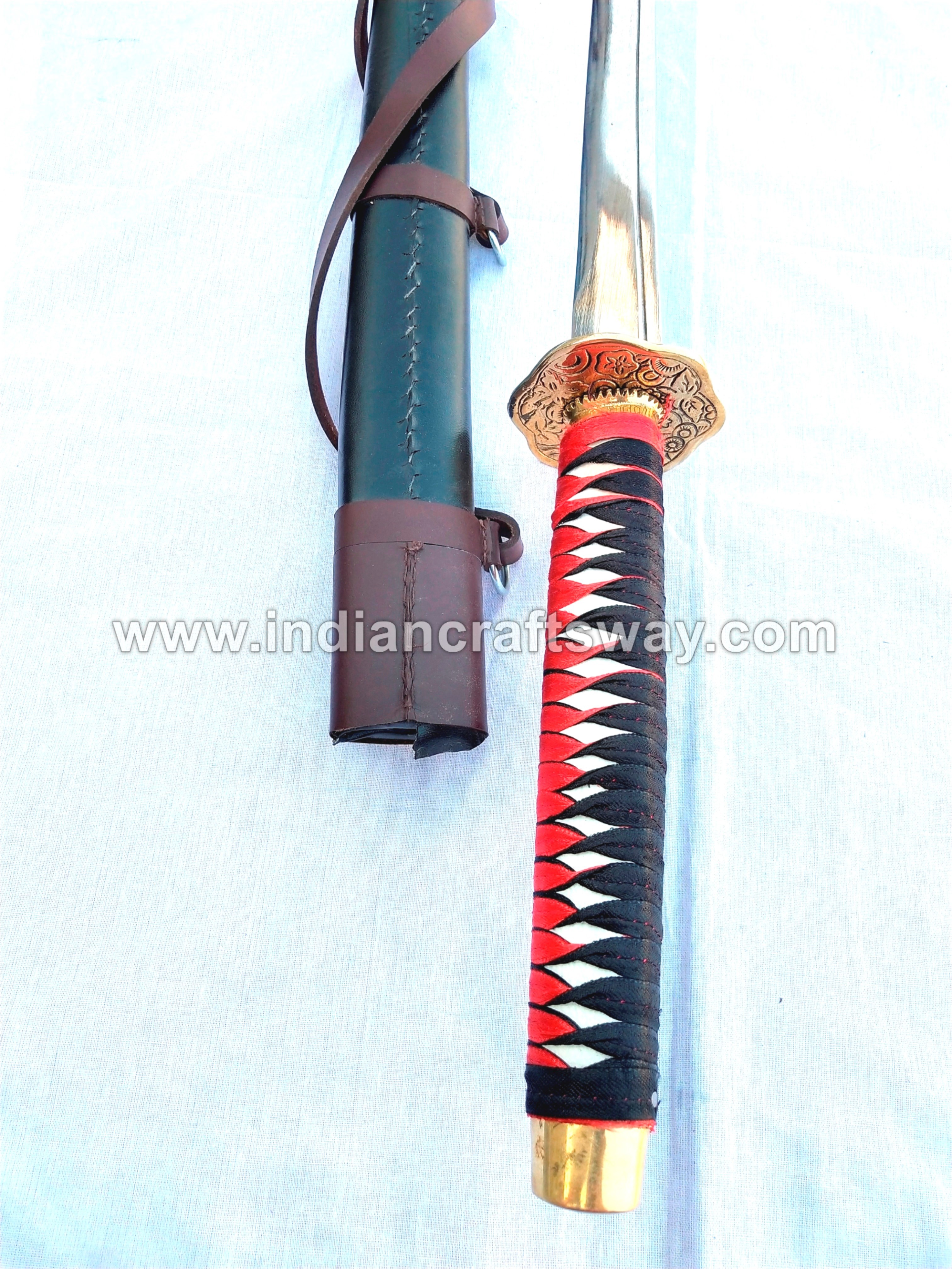 Samurai Sword - High Carbon Steel Blade 30 Inch, Leather Wrapped Wooden Handle, Antique Imitation Design, Handmade By Hammering, War Theme, 1.90kg Weight