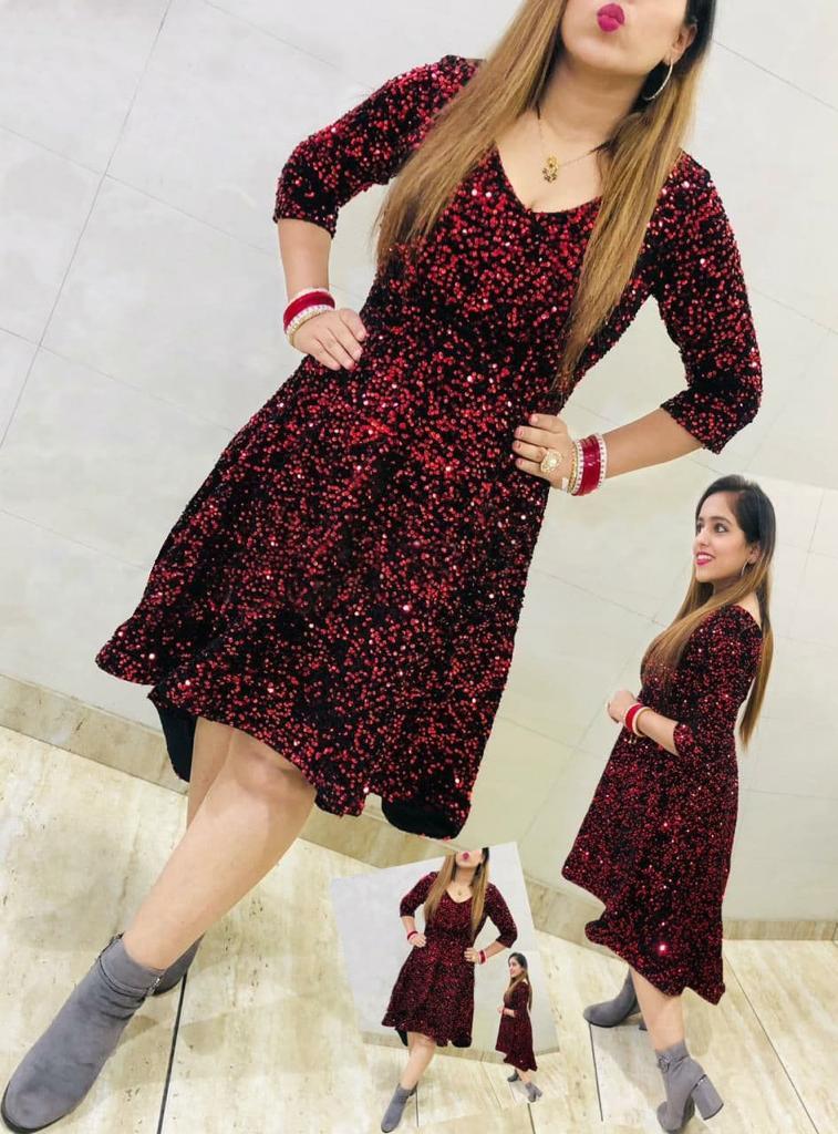 Sequence Dress - Heavy Velvet Fabric, Sizes M-xxl, Full Length 36-44 Inches | Modern Ethnic Style, Breathable & Washable, 3/4th Sleeves, 4 Elegant Shades