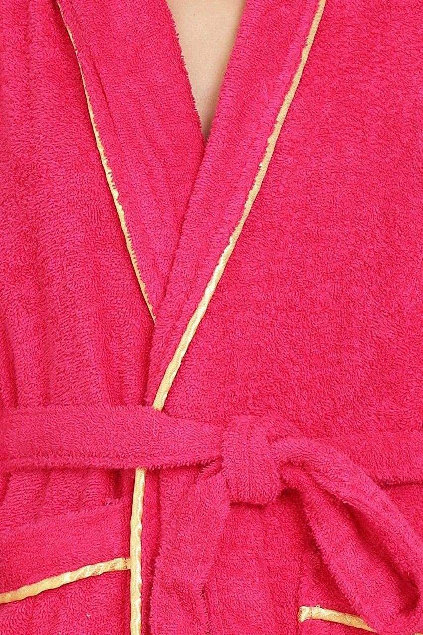 Divine Overseas Cotton Bathrobe - 100% Cotton, Xl Size 108 Cm Length, Romantic Fuchsia Color | Soft Ultra Soft Touch, 2 Pockets, Plain Dyed Terry Fabric, Suitable For Home, Hotel, Beach, Gift