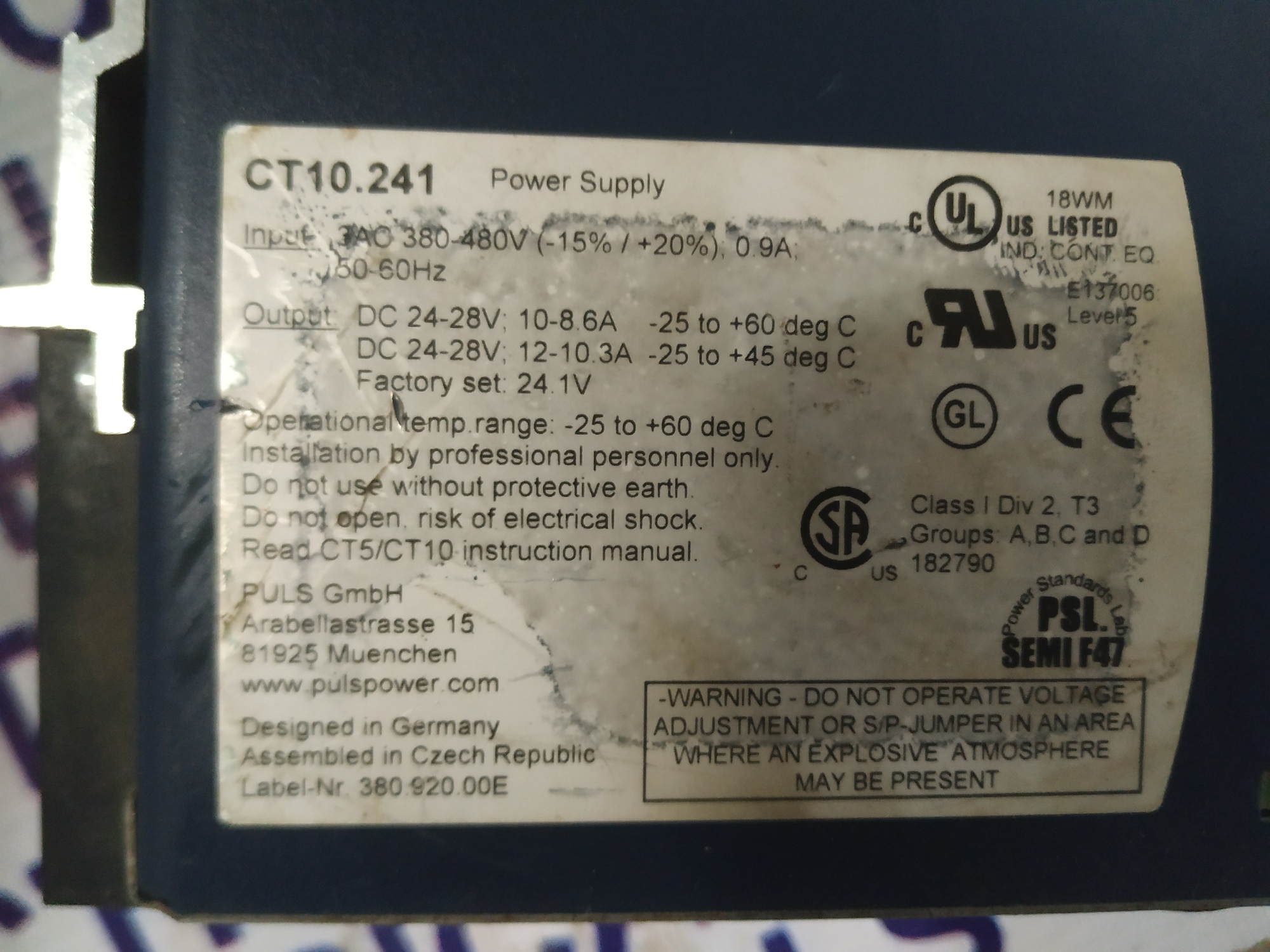 Puls Power Supply Ct10.241