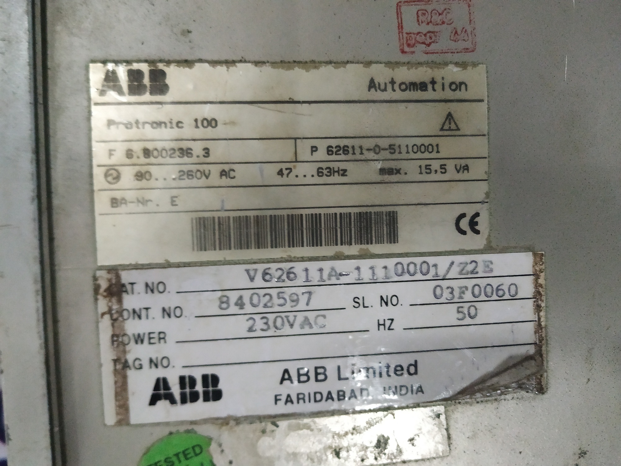 Abb Protronic Controller 62611-0-5110001