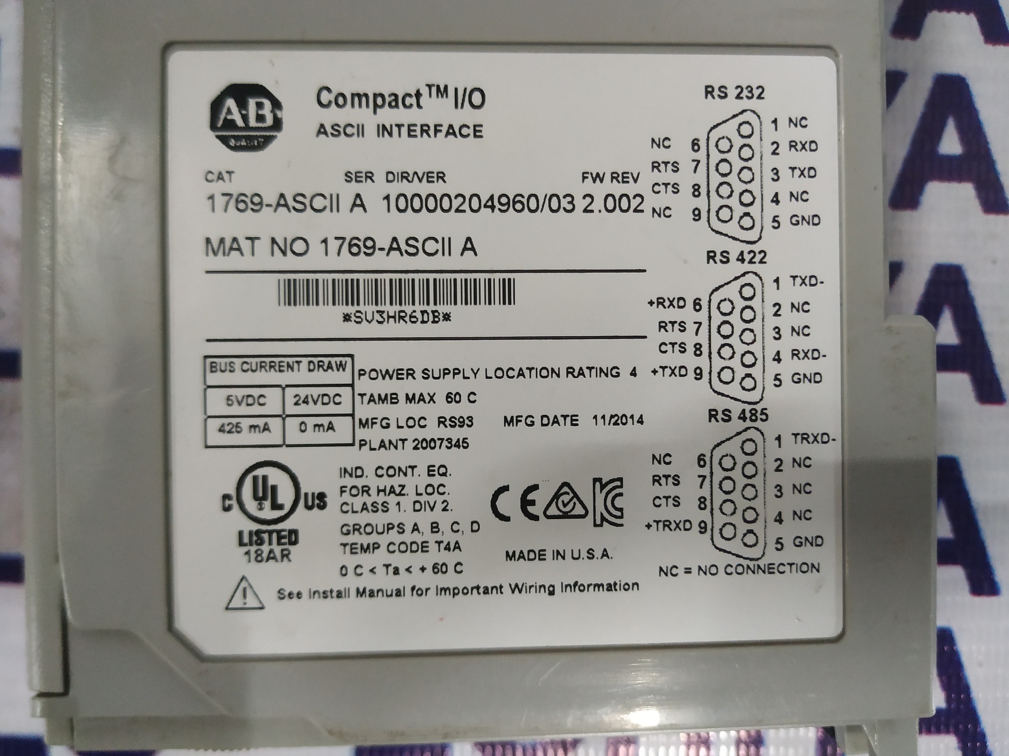 Allen Bradley Compactlogix Module 1769-ascii