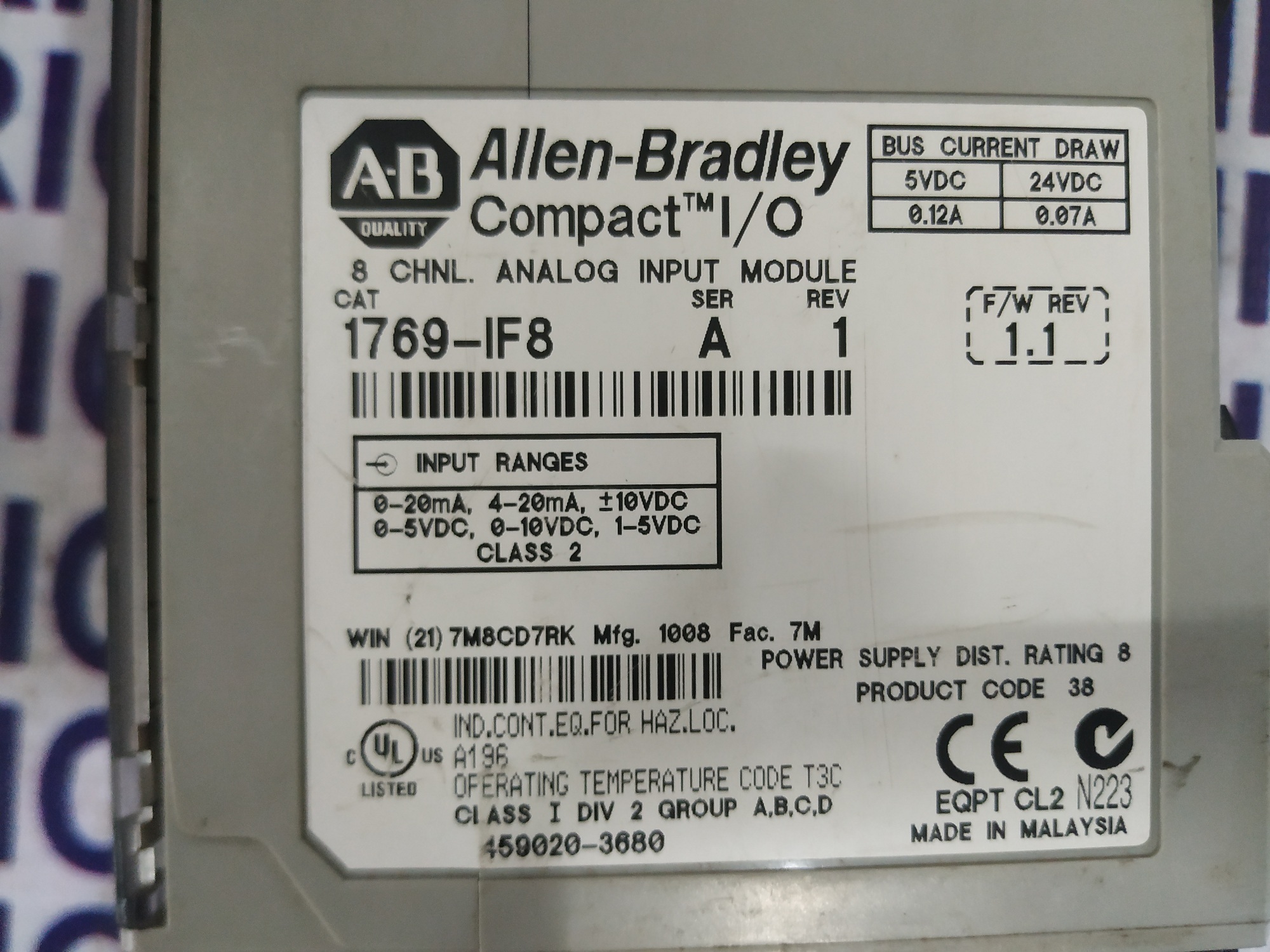 Allen Bradley Analog Input Module 1769-if8