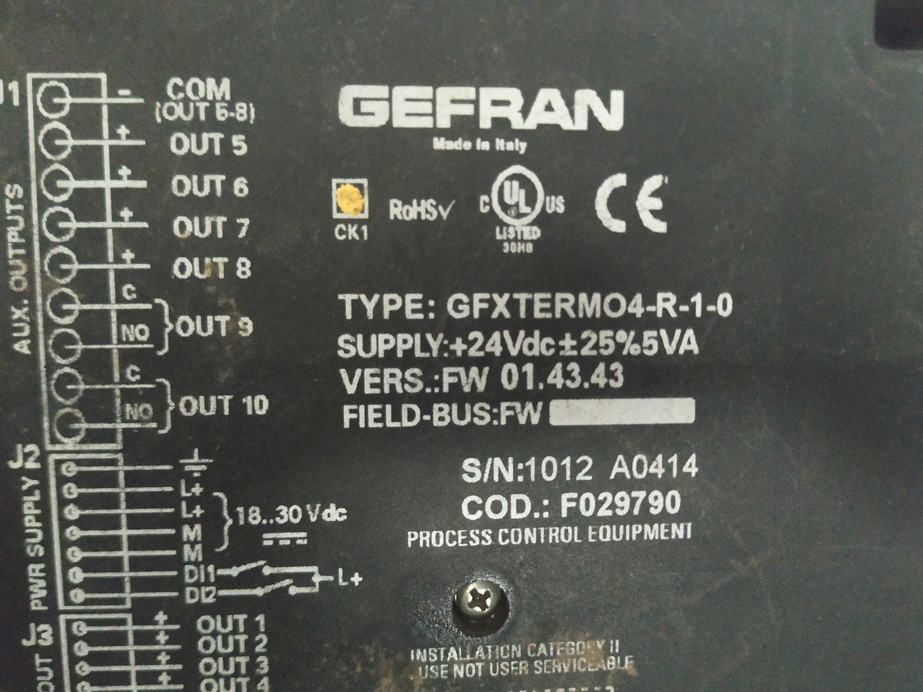 Gefran Process Controller Module Gfxtermo4-r-1-0