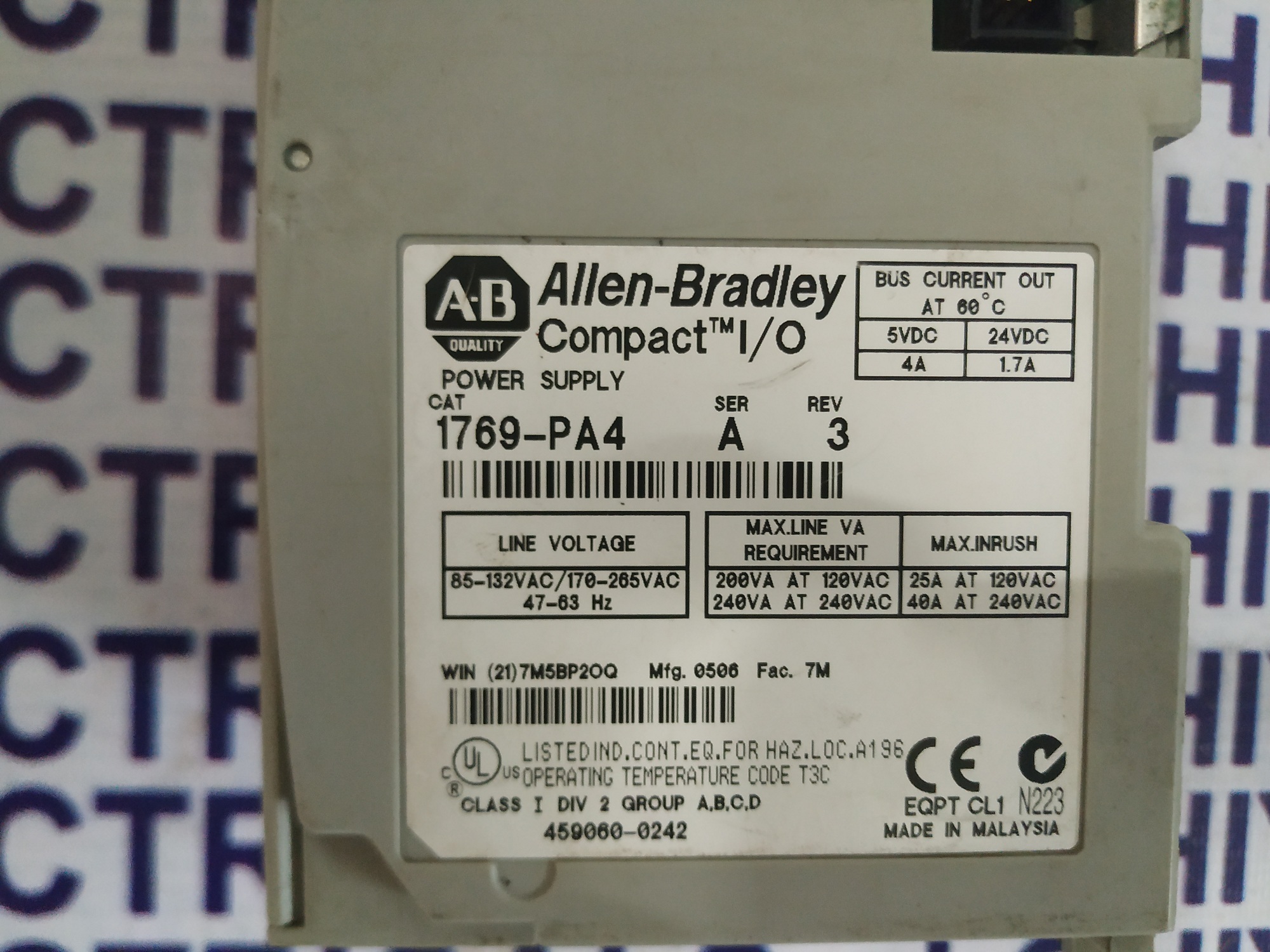 Allen Bradley I/o Power Supply Module 1769-pa4