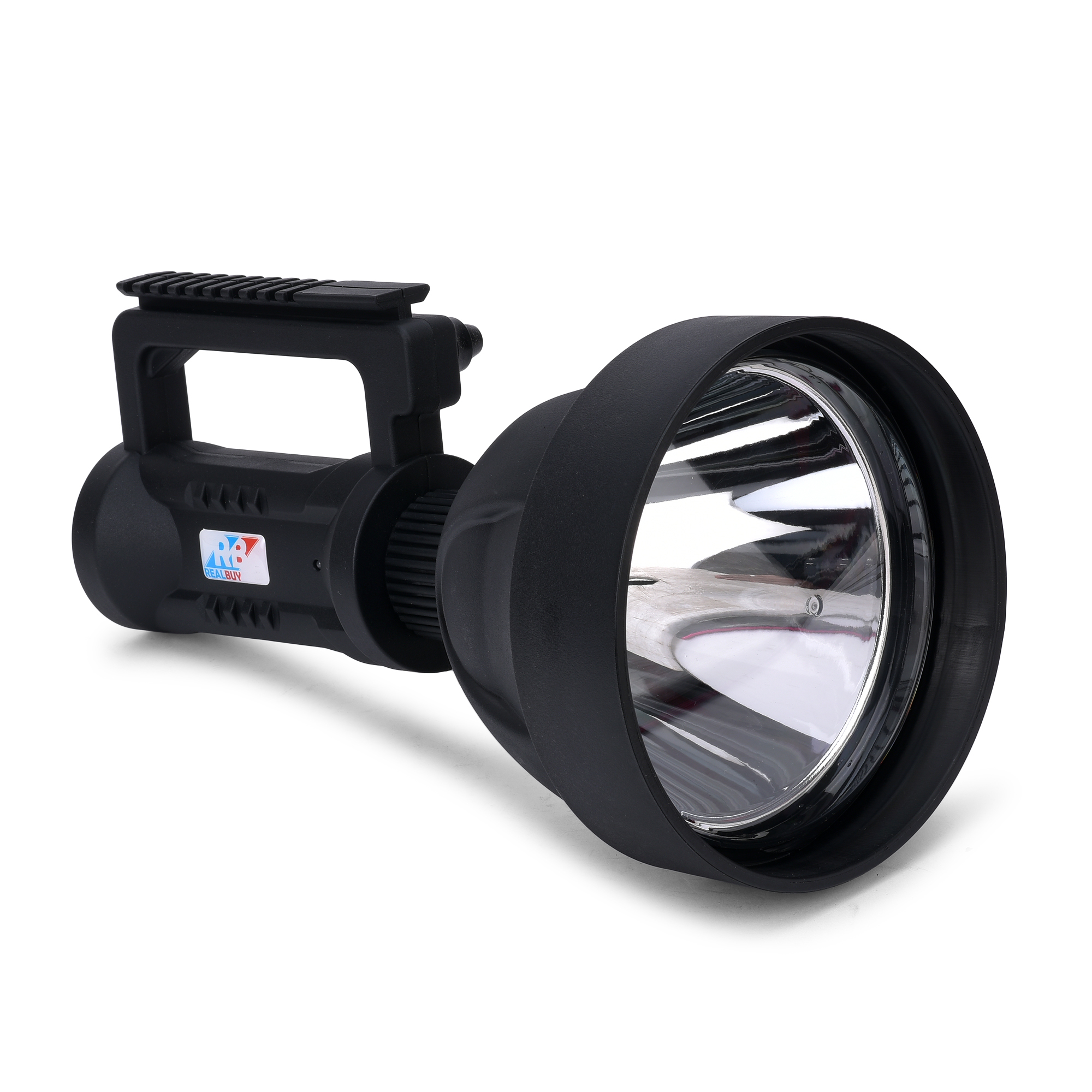 Black Realbuy Led Search Light 15w (Range 1 Km.) With 4000 Mah Lithium Battery (Ip65 Water-proof)