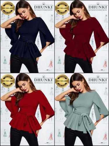 Ladies Dhunki Designer Tops - Ajanta Fabric (95% Polyester, 5% Spandex), Size M (36) & XL (40), Colors: 4, Full Stitched, Designer Sleeves, Limited Edition