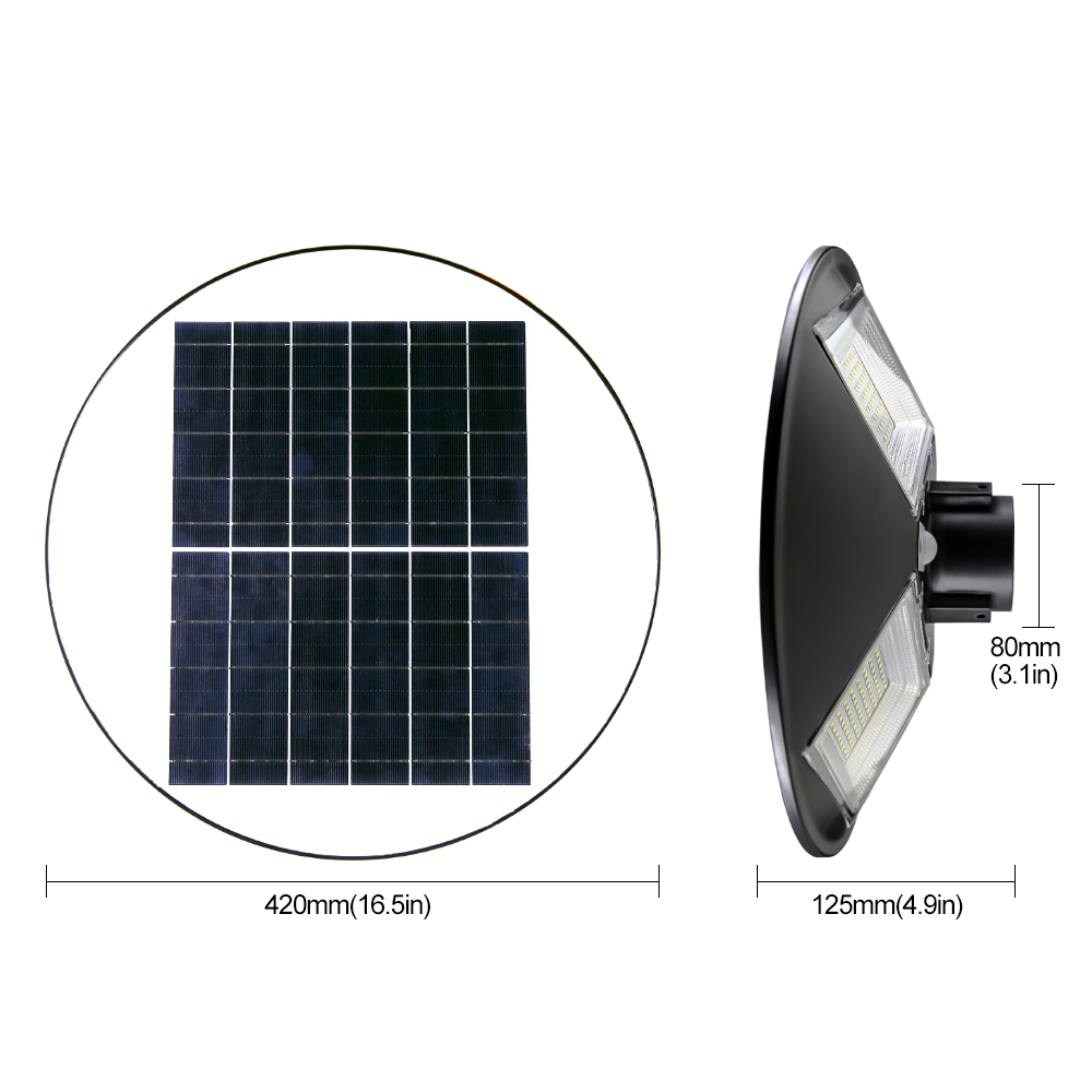 Black Solar Led Courtyard Lamp 120w With Remote-controller Motion Sensor (Built-in 15000 Mah Lifepo4 Battery And 15 W Solar Panel - Cool White 6500k)