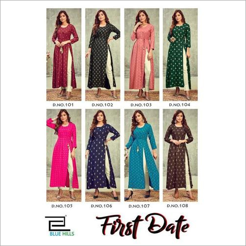 Various Blue Hills First Date Desinger Long Printed Kurti