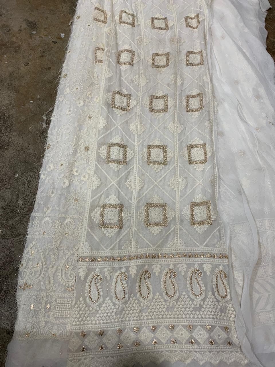 Lukhnevy Allover Dyeable Fabric - Georgette 54 Inch Width White 30 Meter Roll | Embroidered Texture Dyeable Washable Tear-resistant