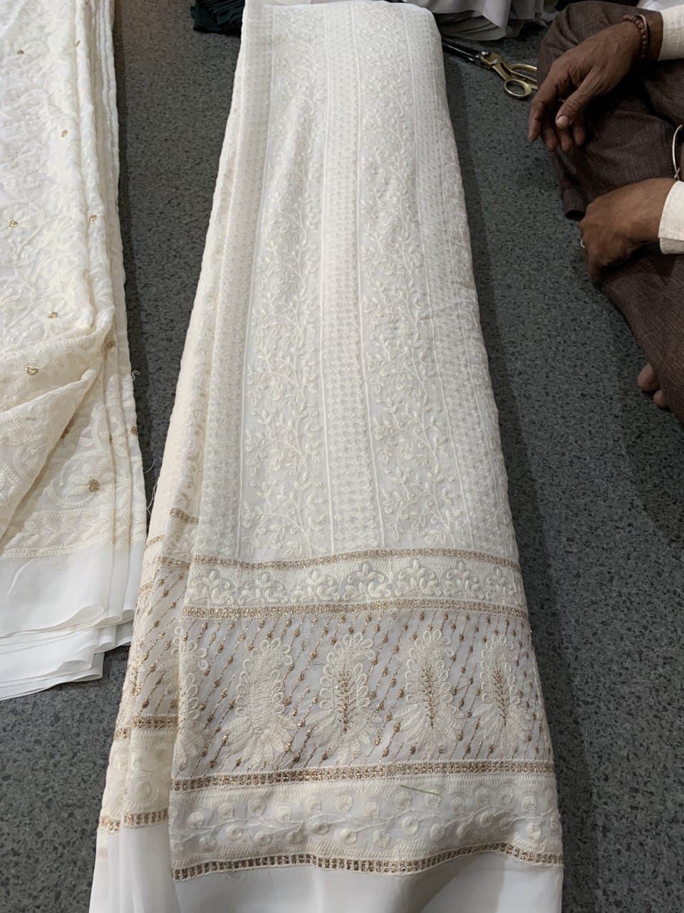 Lukhnevy Allover Dyeable Fabric - Georgette 54 Inch Width White 30 Meter Roll | Embroidered Texture Dyeable Washable Tear-resistant