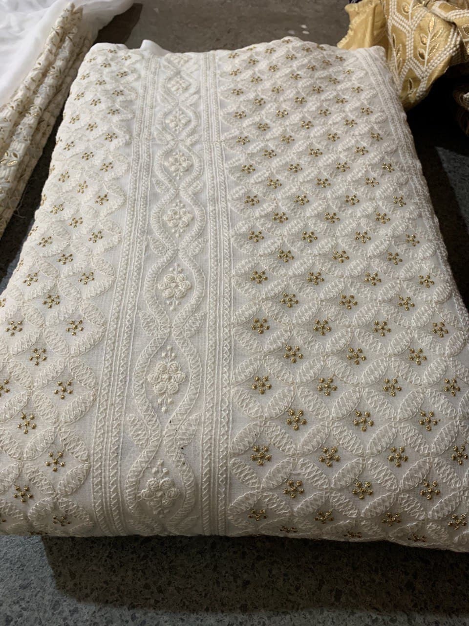 Lukhnevy Allover Dyeable Fabric - Georgette 54 Inch Width White 30 Meter Roll | Embroidered Texture Dyeable Washable Tear-resistant