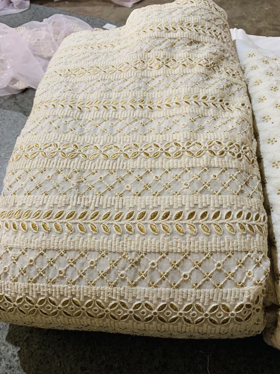 Lukhnevy Allover Dyeable Fabric - Georgette 54 Inch Width White 30 Meter Roll | Embroidered Texture Dyeable Washable Tear-resistant