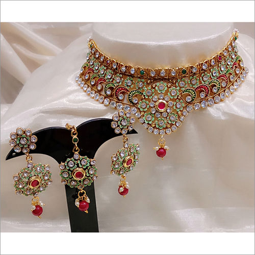 Heavy Lac And Meenakari Bridal Jewelry Set With Maang Tikka