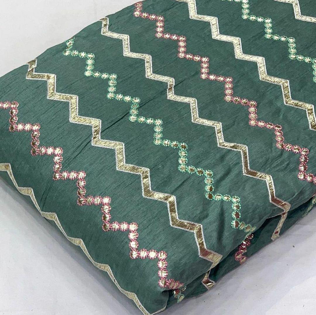 Fancy Lakhnavi Fabrics - Georgette, 48 Inch Width, 30 Meter Length | Embroidered Patterns, Perfect For Clothing, Home Furnishings, And Festive Wear