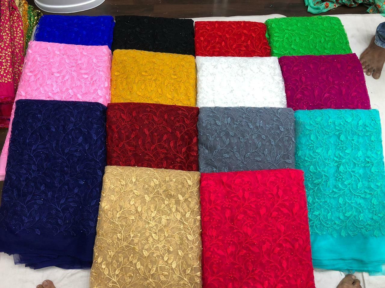 Fancy Embroidery Net Fabric - Mono Net, Multi Color, Width: 44 & 54 Inch | Features: Shiny, Tear-resistant, Washable, Ideal For Navaratri Special Dresses