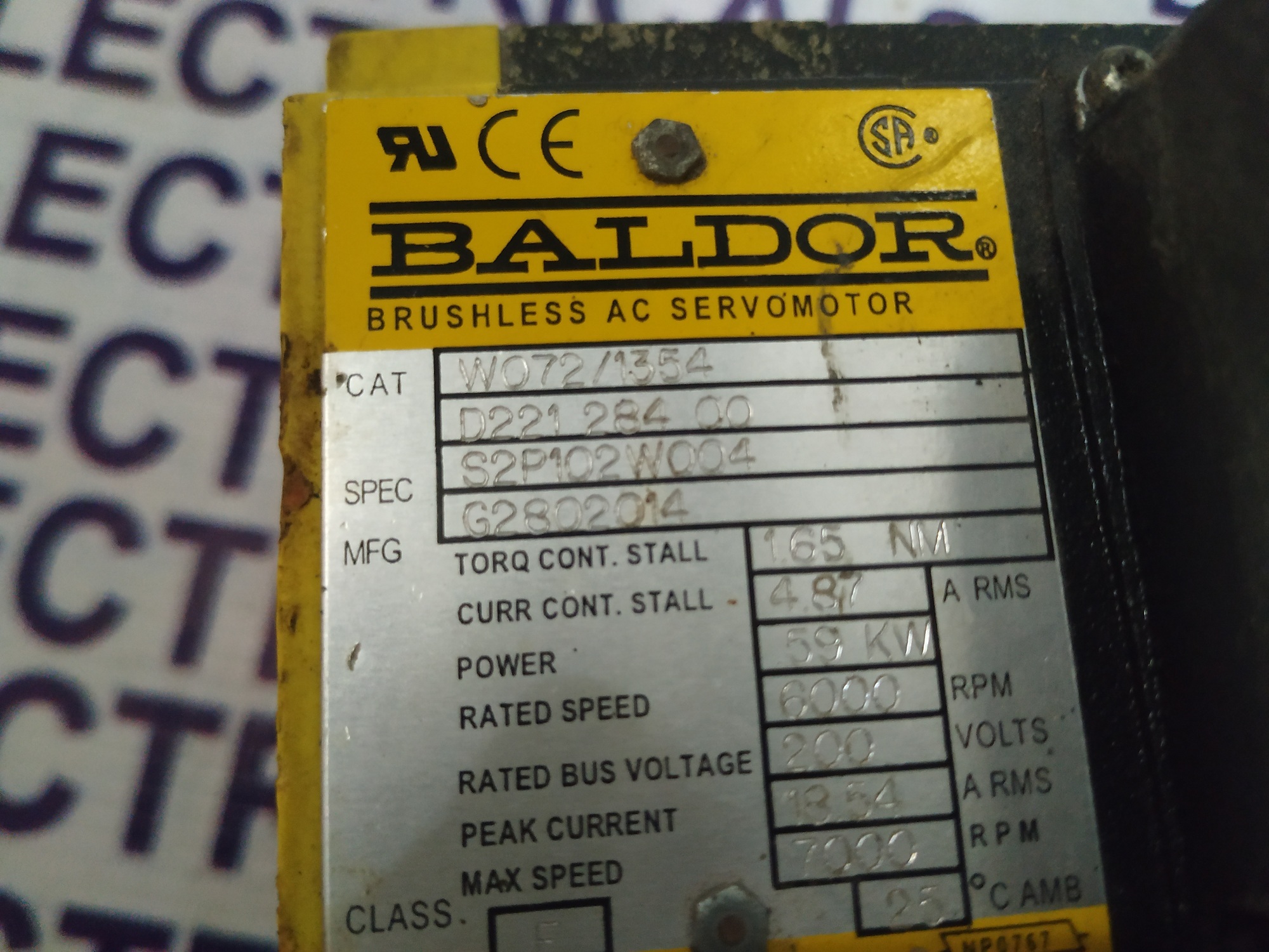 Baldor Servo Motor S2p102w004