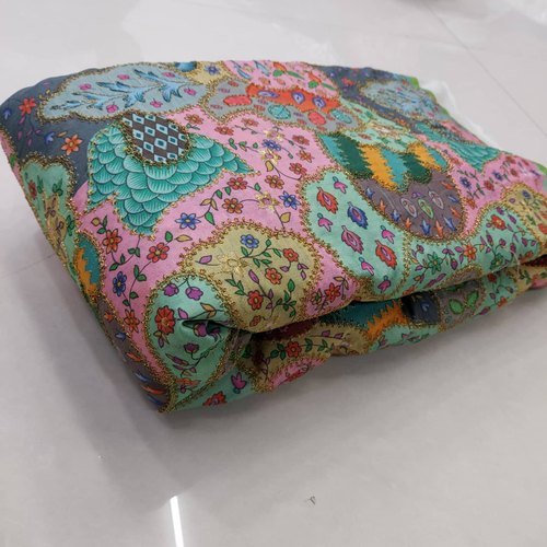 Pure Silk Jari Embroidery And Printed Work Fabric