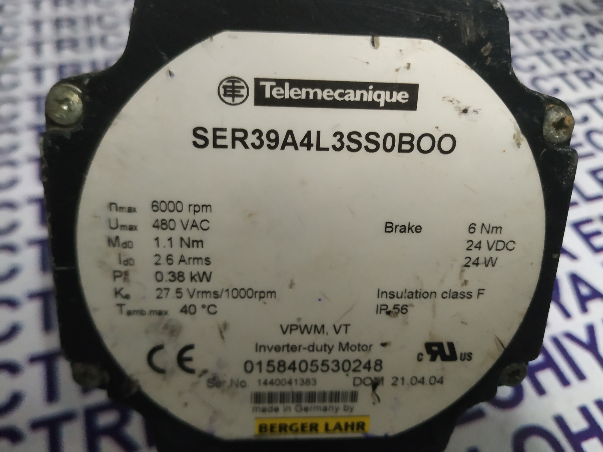 Berger Lahr Telemecanique Servo Motor Ser39a4l3ss0boo