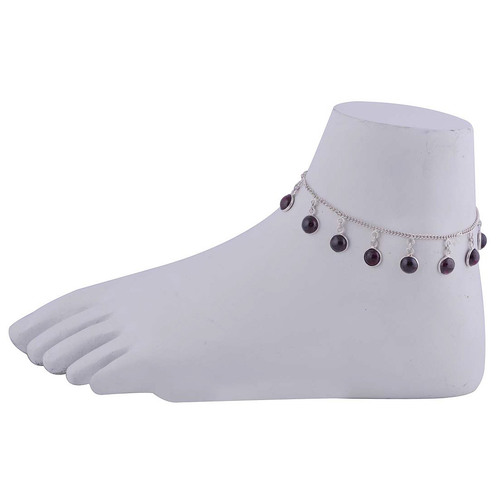 Garnet Natural Gemstone Round 925 Sterling Solid Silver Handmade Anklet Gender: Women