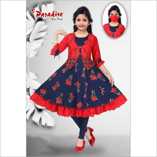 पैंट और मास्क के साथ लंबा कुर्ती सेट आयु वर्ग: 1-12 वर्ष