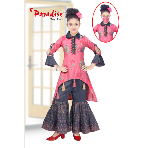 मास्क के साथ गर्ल्स डिज़ाइनर शरारा ड्रेस आयु वर्ग: 1-12 वर्ष