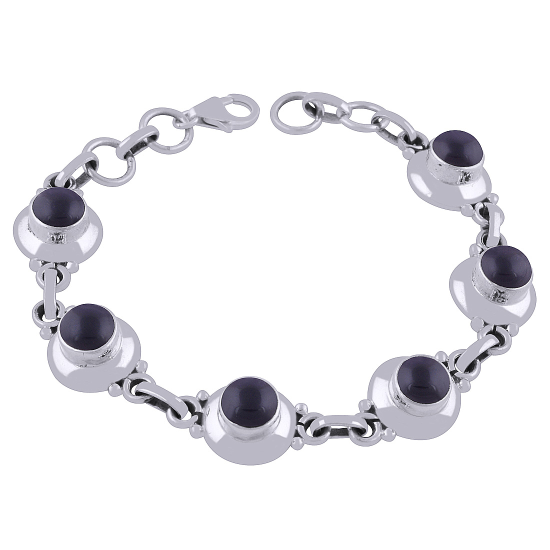 Black Onyx Natural Gemstone 925 Sterling Solid Silver Round Cabochon Handmade Bracelet Diameter: Length:8 Inch X Length:8 Inch X Width:10 Mm Inch (In)