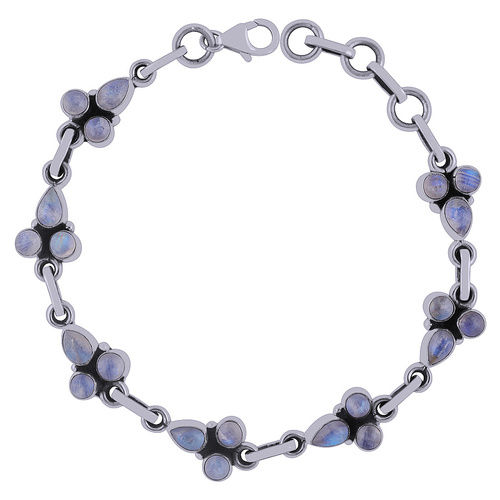 Rainbow Natural Gemstone 925 Sterling Solid Silver Round/pear Cabochon Handmade Bracelet Diameter: Length:8.5 Inch X Width:10 Mm Inch (In)