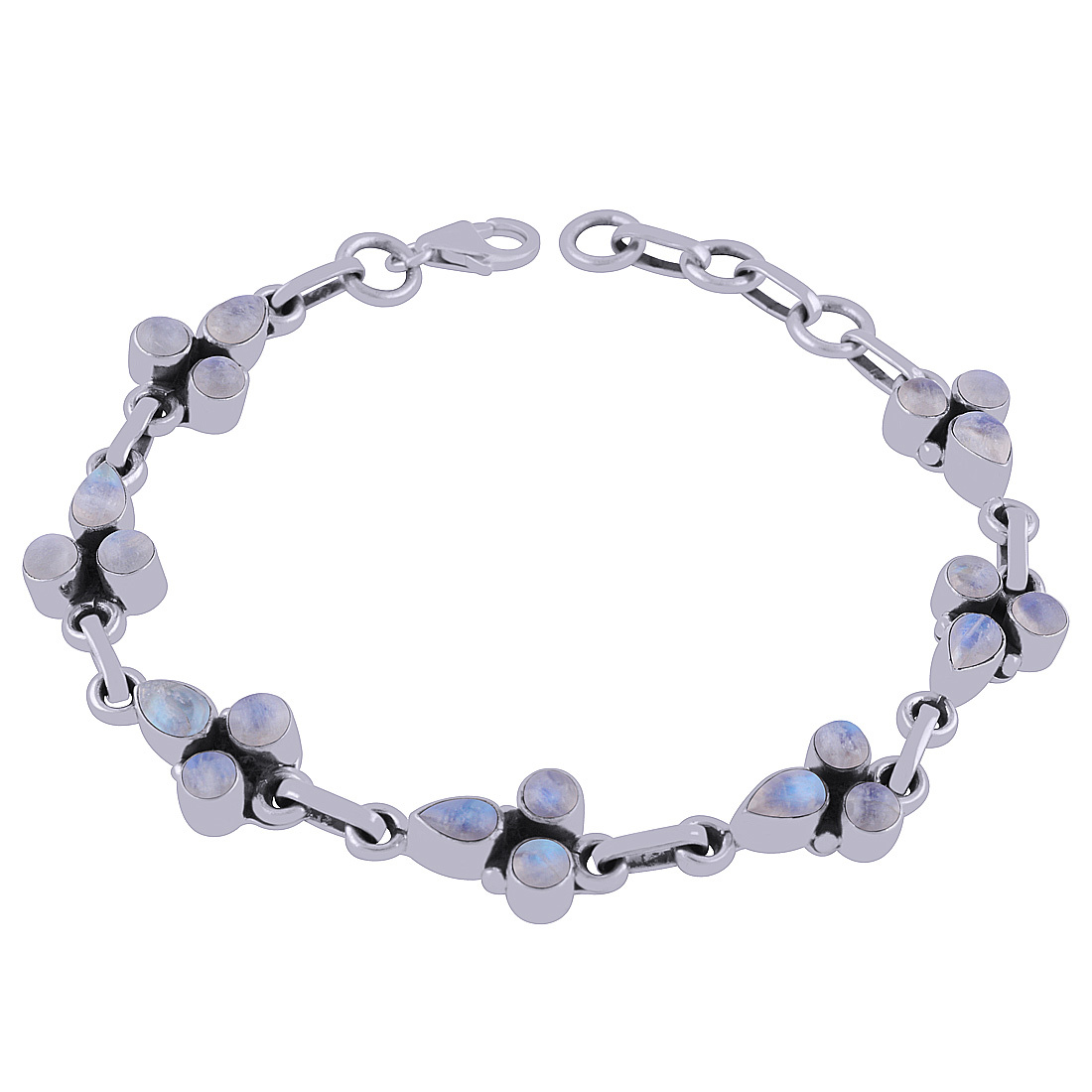Rainbow Natural Gemstone 925 Sterling Solid Silver Round/pear Cabochon Handmade Bracelet Diameter: Length:8.5 Inch X Width:10 Mm Inch (In)