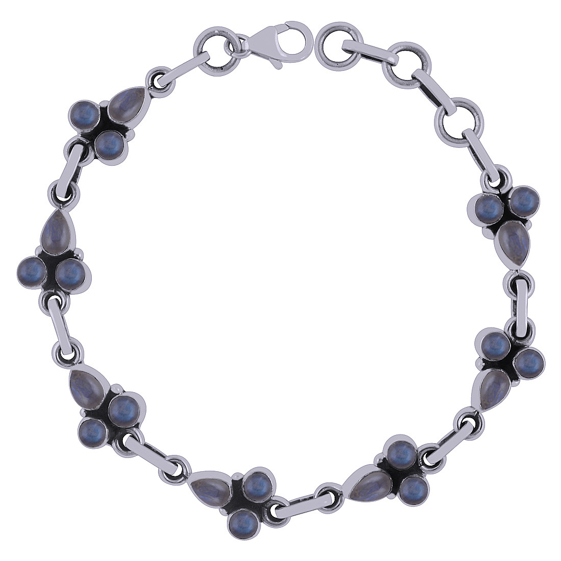 Rainbow Natural Gemstone 925 Sterling Solid Silver Round/pear Cabochon Handmade Bracelet Diameter: Length:8.5 Inch X Width:10 Mm Inch (In)