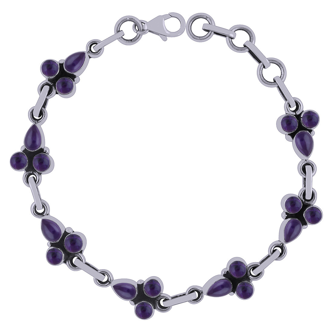 Rainbow Natural Gemstone 925 Sterling Solid Silver Round/pear Cabochon Handmade Bracelet Diameter: Length:8.5 Inch X Width:10 Mm Inch (In)