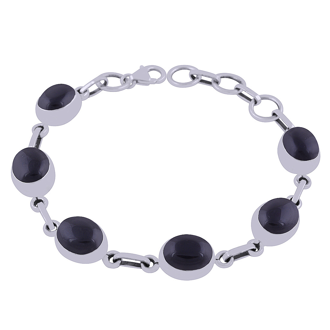 Black Onyx Natural Gemstone 925 Sterling Solid Silver Oval Cabochon Handmade Bracelet Diameter: Length:8.5 Inch X Width:10 Mm Inch (In)