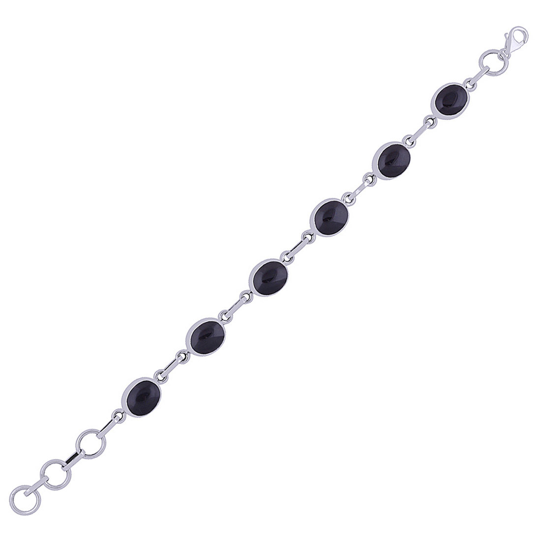 Black Onyx Natural Gemstone 925 Sterling Solid Silver Oval Cabochon Handmade Bracelet Diameter: Length:8.5 Inch X Width:10 Mm Inch (In)