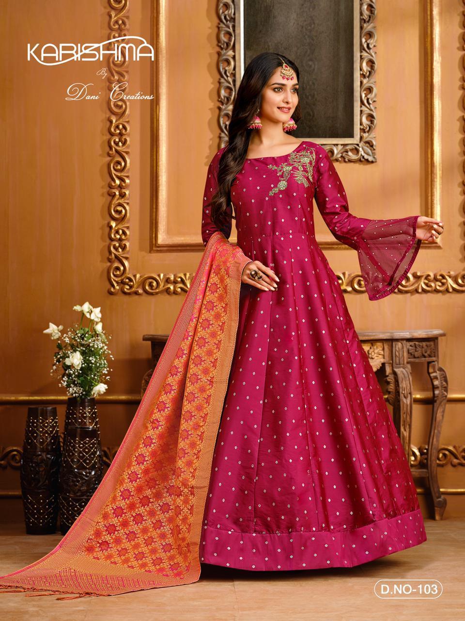 Indian Long Jaccaurd Silk Gown