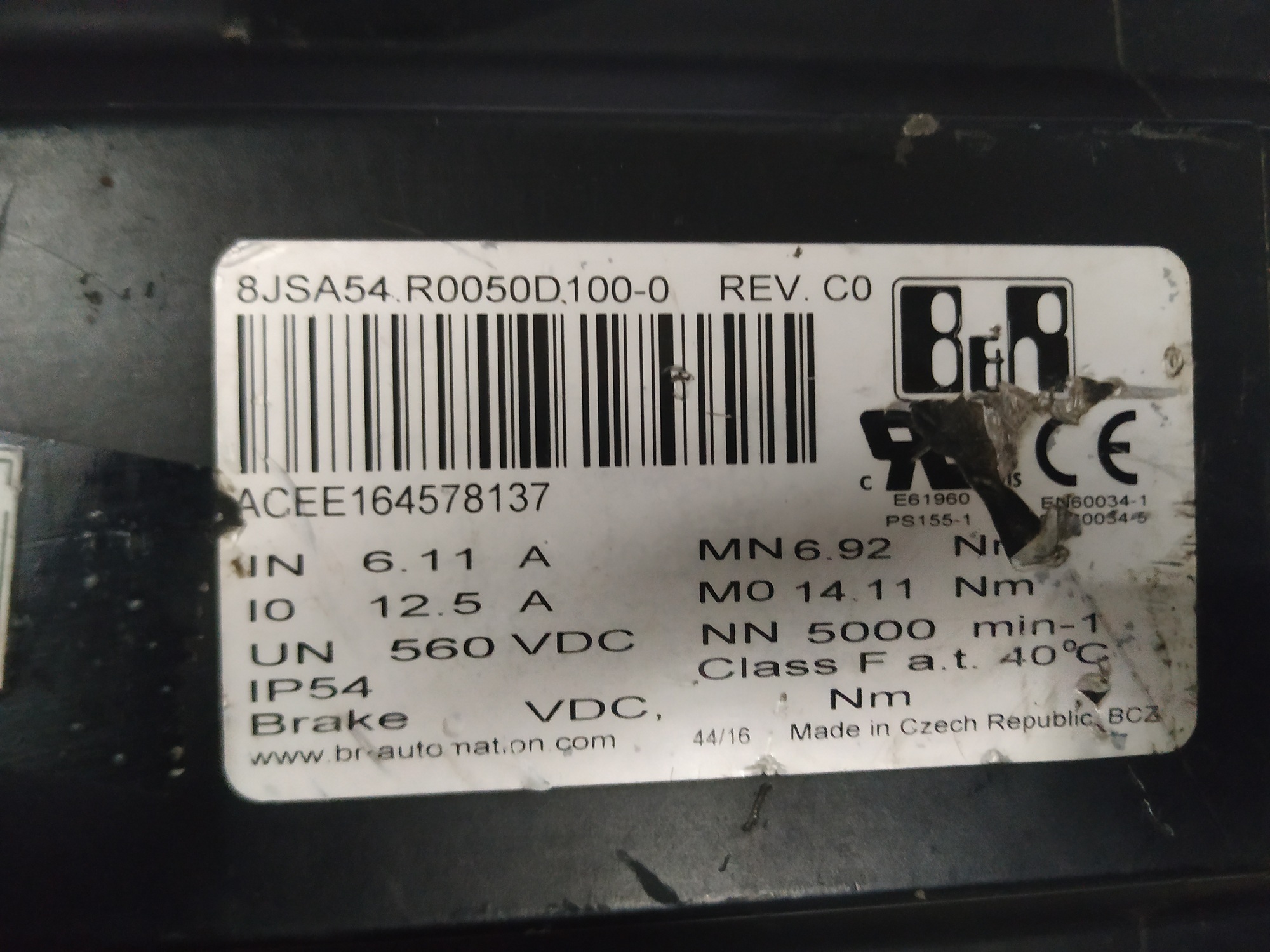 B&r Servo Motor 8jsa54.r0050d100-0