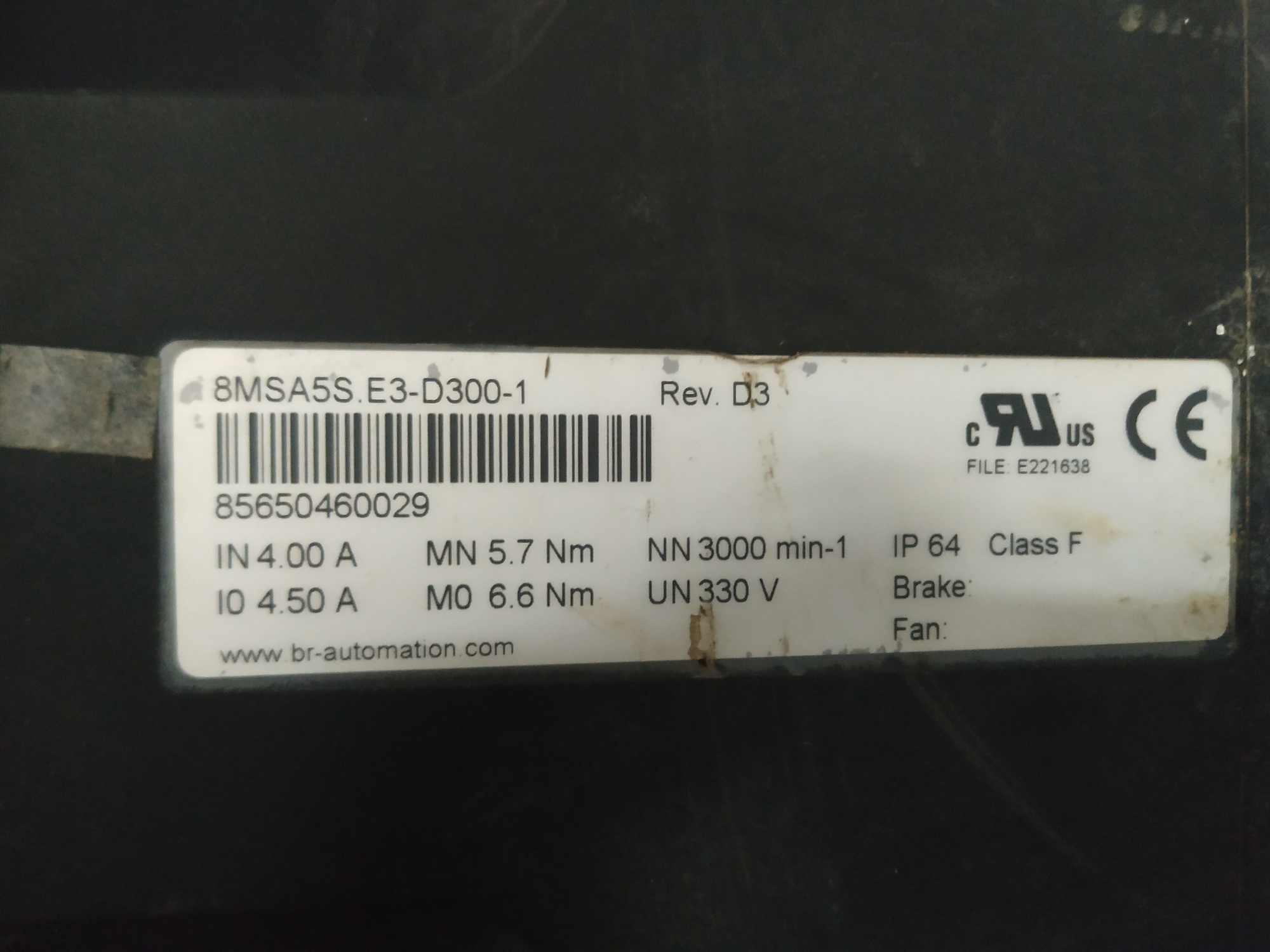 B&r Servo Motor 8msa5s.e3-d300-1