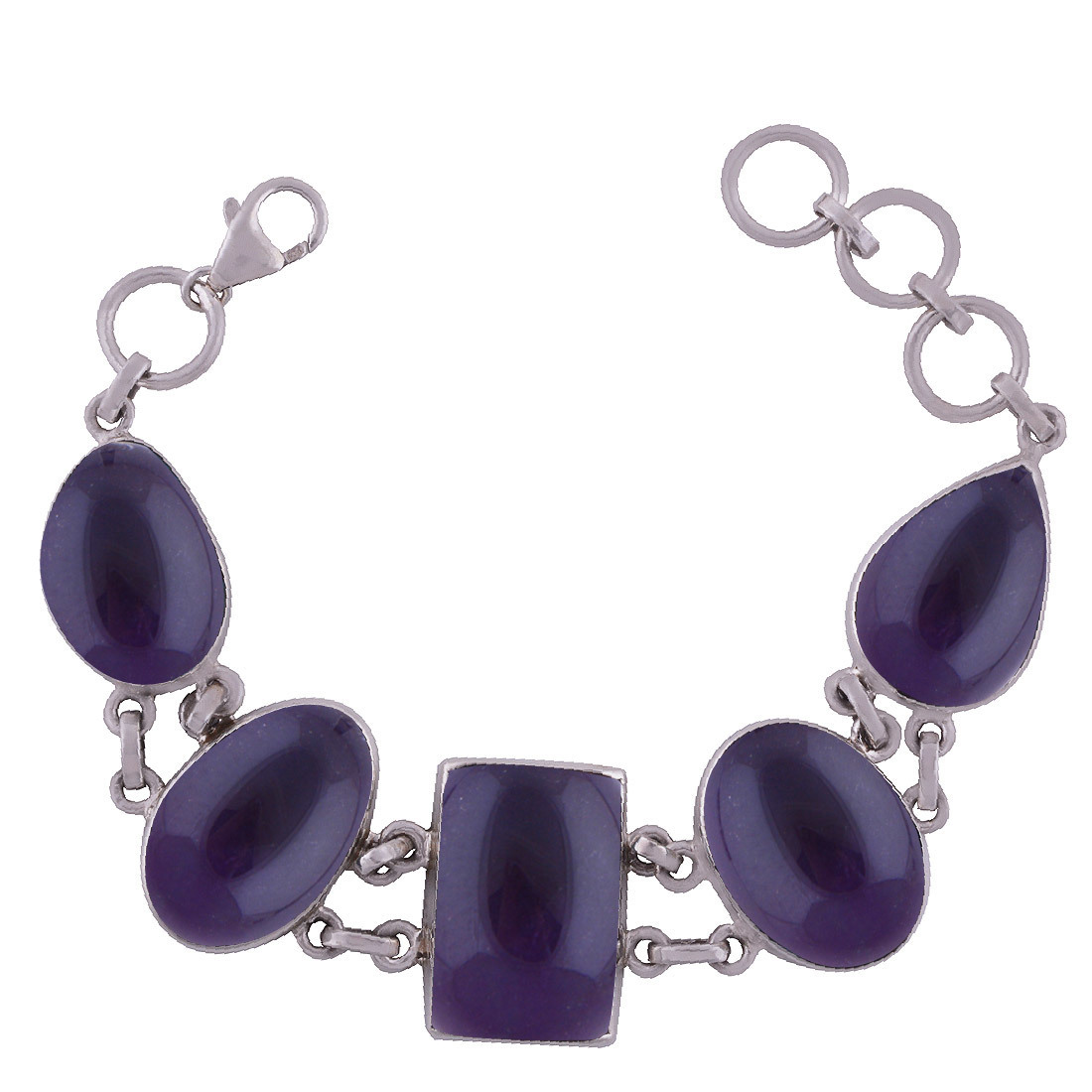 Rainbow Natural Gemstone 925 Sterling Solid Silver Irregular Cabochon Handmade Bracelet Diameter: Length:8 Inch X Width:24 Mm Inch (In)