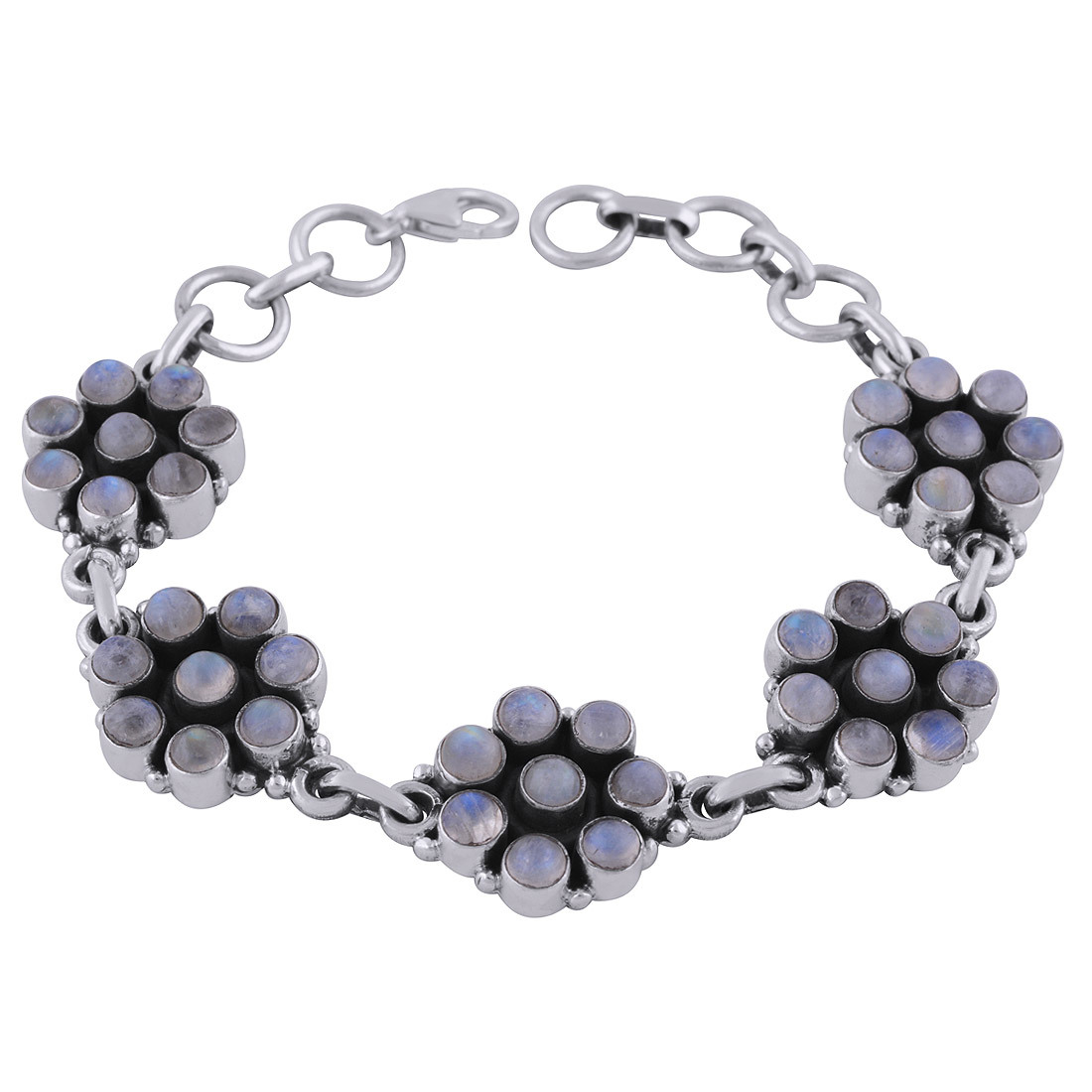 Rainbow Natural Gemstone 925 Sterling Solid Silver Round Cabochon Handmade Bracelet Diameter: Length:8 Inch X Width:16 Mm Inch (In)