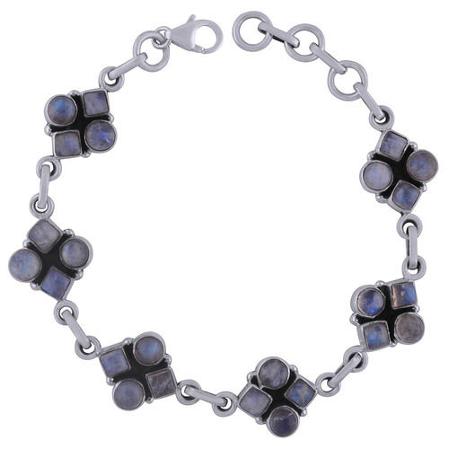 Rainbow Natural Gemstone 925 Sterling Solid Silver Round/square Cabochon Handmade Bracelet Diameter: Length:8 Inch X Width:13 Mm Inch (In)