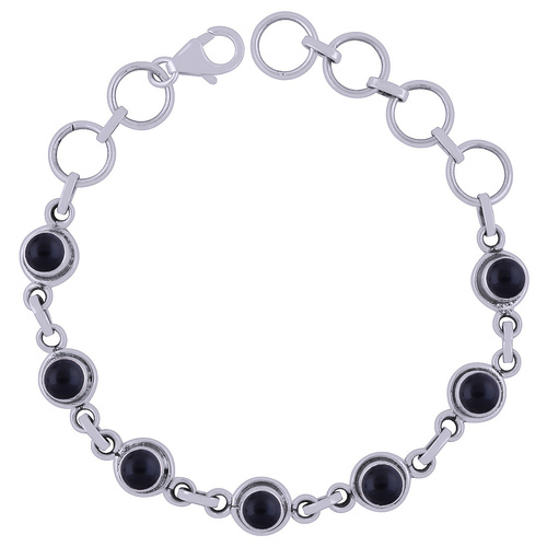 Black Onyx Natural Gemstone Bracelet - 925 Sterling Silver, 7.5 Inch Length x 8 mm Width, Handmade Classic Design for Men, Women, and Children