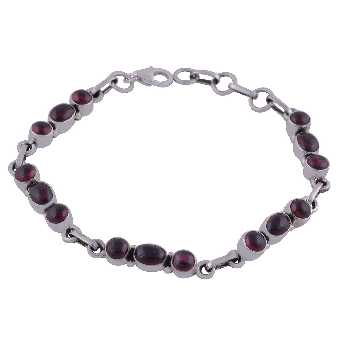 Garnet Natural Gemstone 925 Sterling Solid Silver Round/oval Cabochon Handmade Bracelet Diameter: Length:8.5 Inch X Width:6 Mm Inch (In)