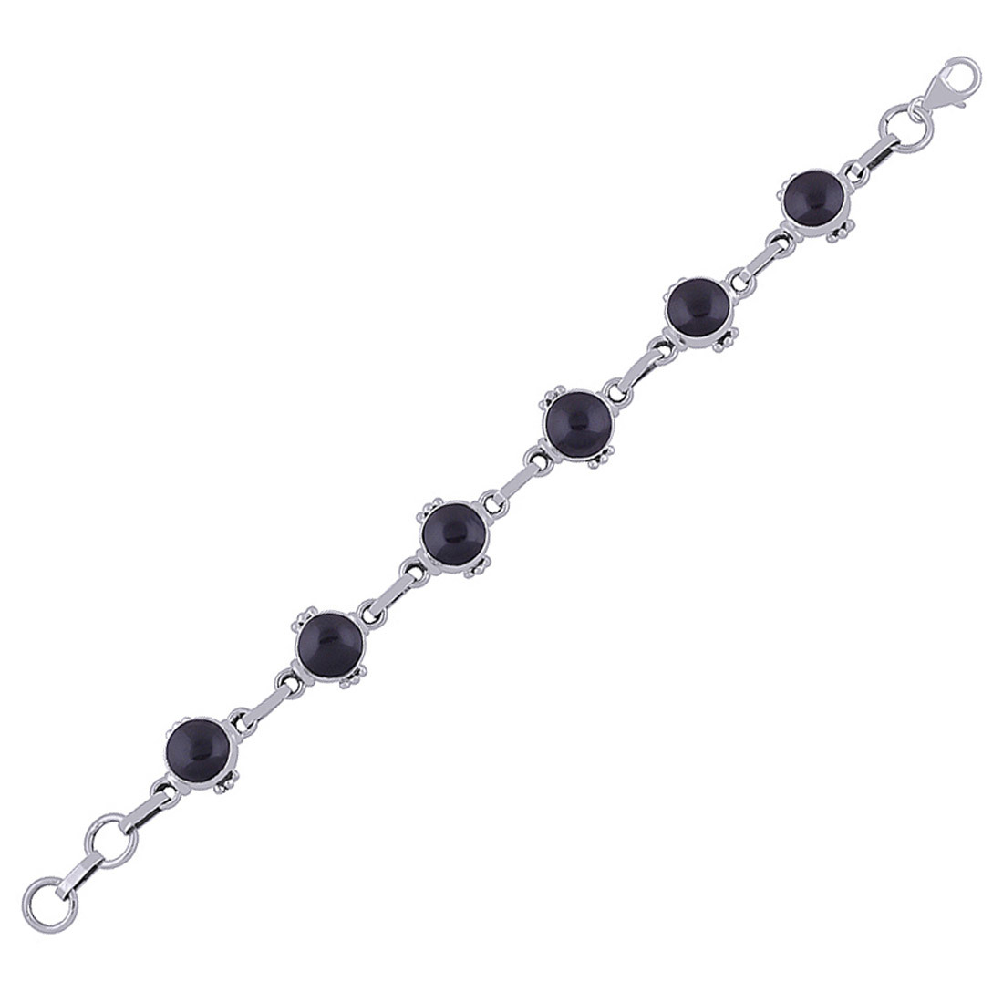 Black Onyx Natural Gemstone 925 Sterling Solid Silver Round Cabochon Handmade Bracelet Diameter: Length:7.5 Inch X Width:13 Mm Inch (In)