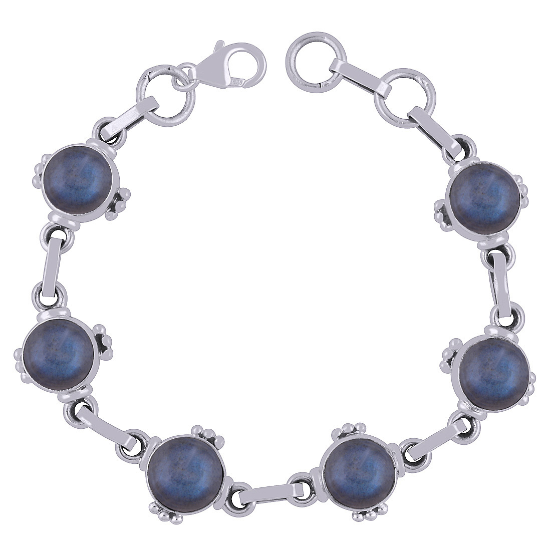 Black Onyx Natural Gemstone 925 Sterling Solid Silver Round Cabochon Handmade Bracelet Diameter: Length:7.5 Inch X Width:13 Mm Inch (In)