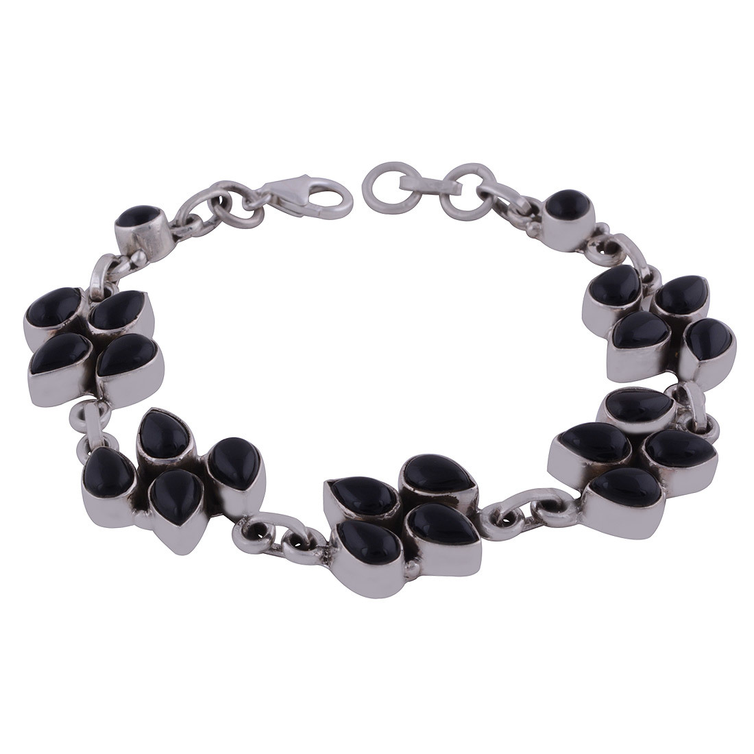 Black Onyx Natural Gemstone 925 Sterling Solid Silver Round Cabochon Handmade Bracelet Diameter: Length:8.5 Inch X Width:14 Mm Inch (In)