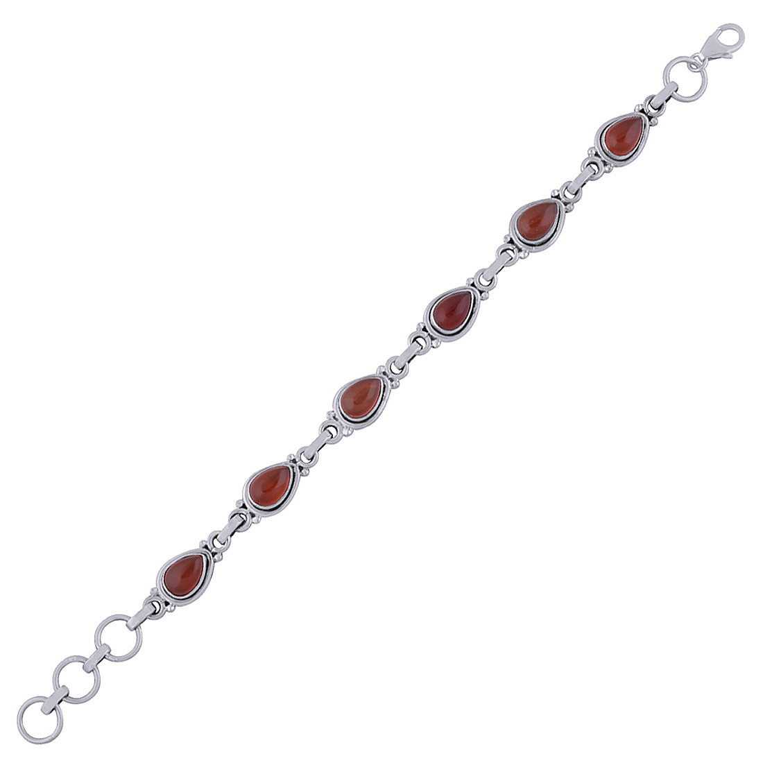 Carnelian Natural Gemstone 925 Sterling Solid Silver Round Cabochon Handmade Bracelet Diameter: Length:7.5 Inch X Width:9 Mm Inch (In)