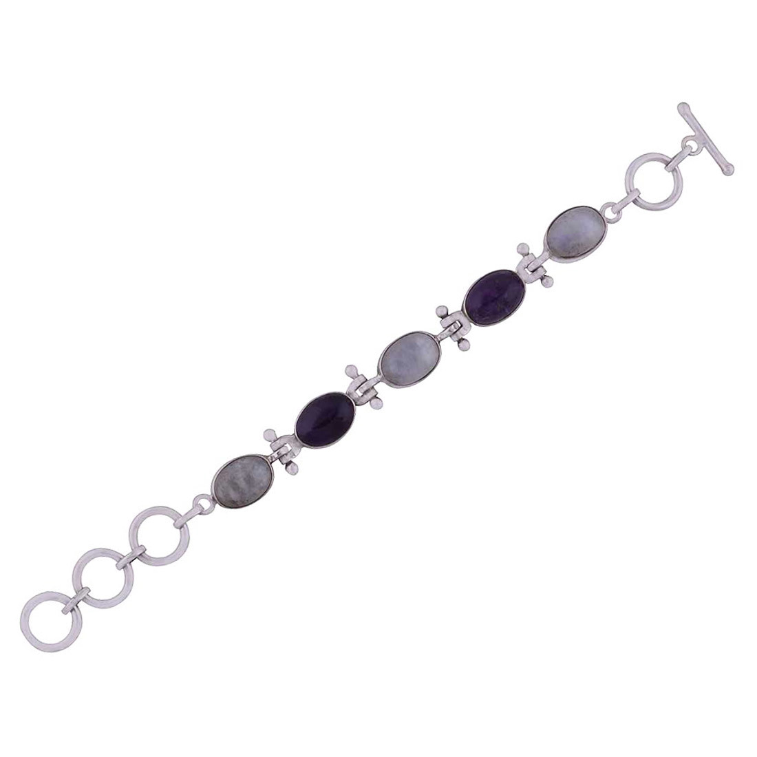 Multiple Natural Gemstone Bracelet - 925 Sterling Silver, 7.5 Inch Length X 10 Mm Width, Handmade Fashion Jewelry For Anniversary, Engagement, Gift, Party, Wedding