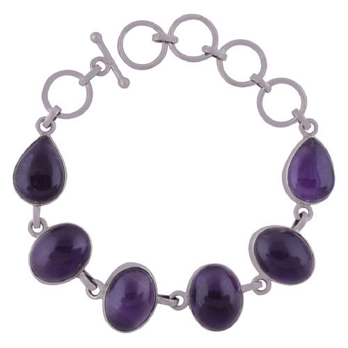 Amethyst Natural Gemstone 925 Sterling Solid Silver Oval/pear Cabochon Handmade Bracelet Diameter: Length: 8.25 Inch X Width: 16 Mm Inch (In)