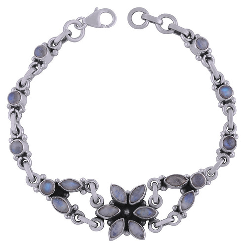 Rainbow Natural Gemstone 925 Sterling Solid Silver Round/Marquise Cabochon Handmade Bracelet Diameter: Length:8 Inch X Width:6 Mm Inch (In)