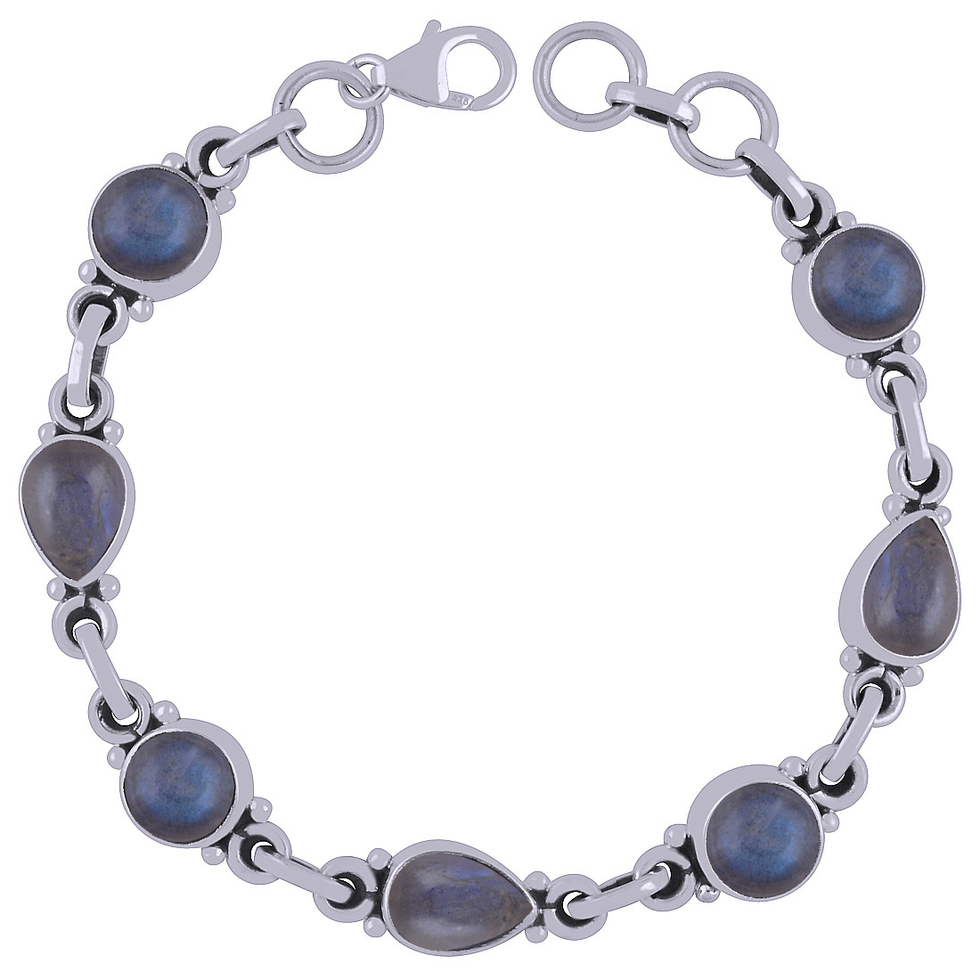 Black Onyx Natural Gemstone 925 Sterling Solid Silver Round/pear Cabochon Handmade Bracelet Diameter: Length:7.5 Inch X Width:8 Mm Inch (In)