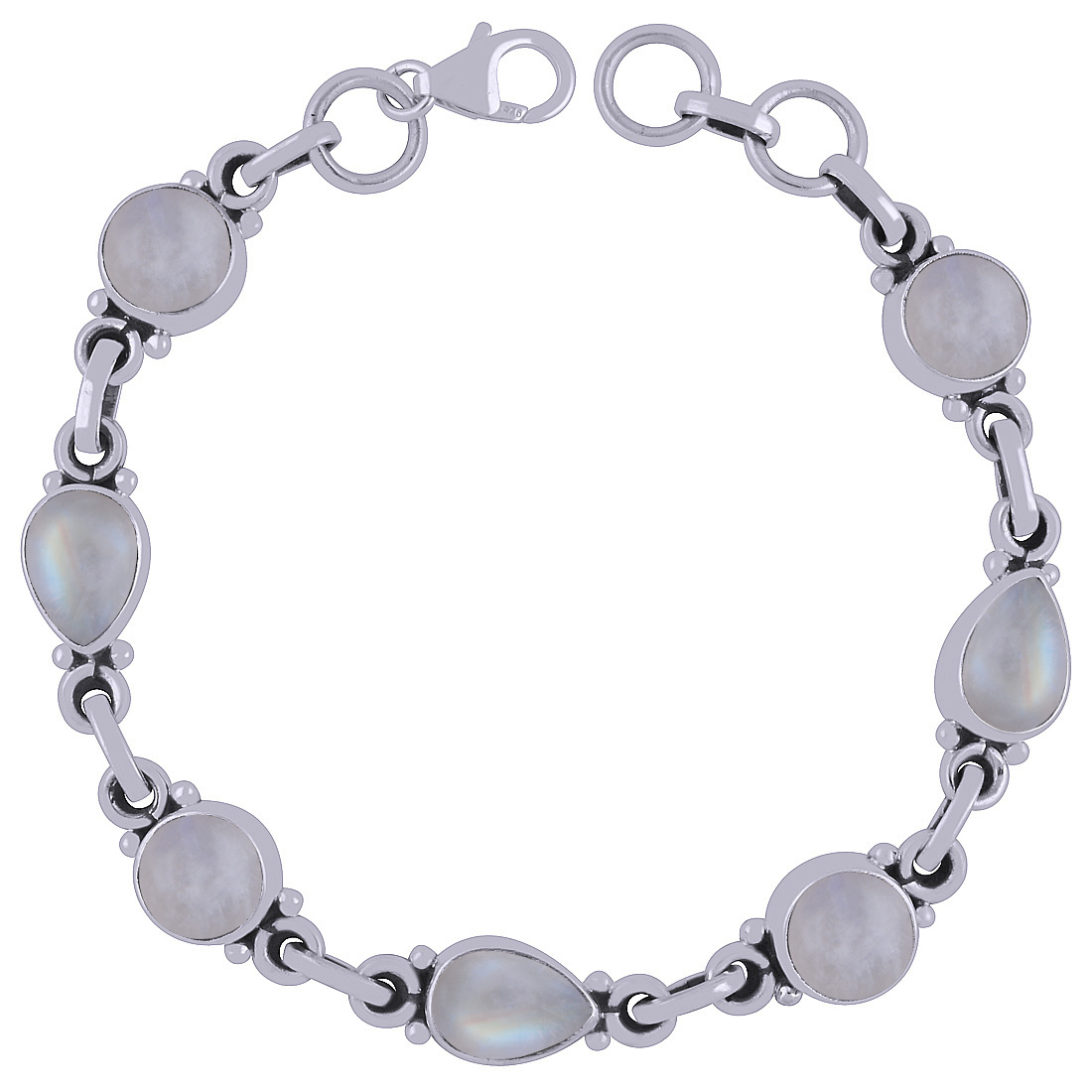 Black Onyx Natural Gemstone 925 Sterling Solid Silver Round/pear Cabochon Handmade Bracelet Diameter: Length:7.5 Inch X Width:8 Mm Inch (In)